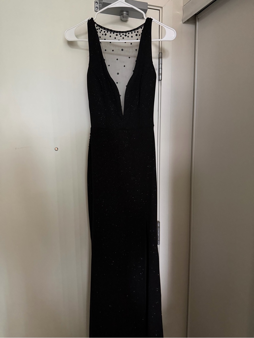 Fashion Nova Black Sparkle Sheer-Back Evening Gown